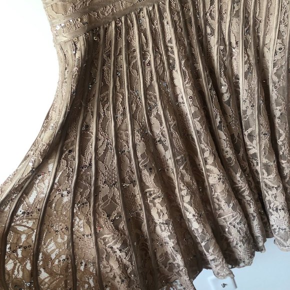 JS Collections Nude Sequin Lace V Neck Dress Sz 12 - Picture 5 of 7